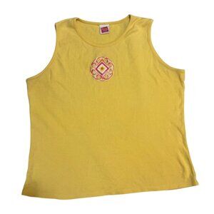 Vintage Hanes Classic Yellow Tank Top Sun Inspired Embroidered Design